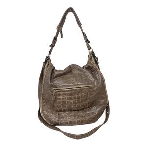 Massimo Dutti Brown Croc-Embossed Shoulder Bag